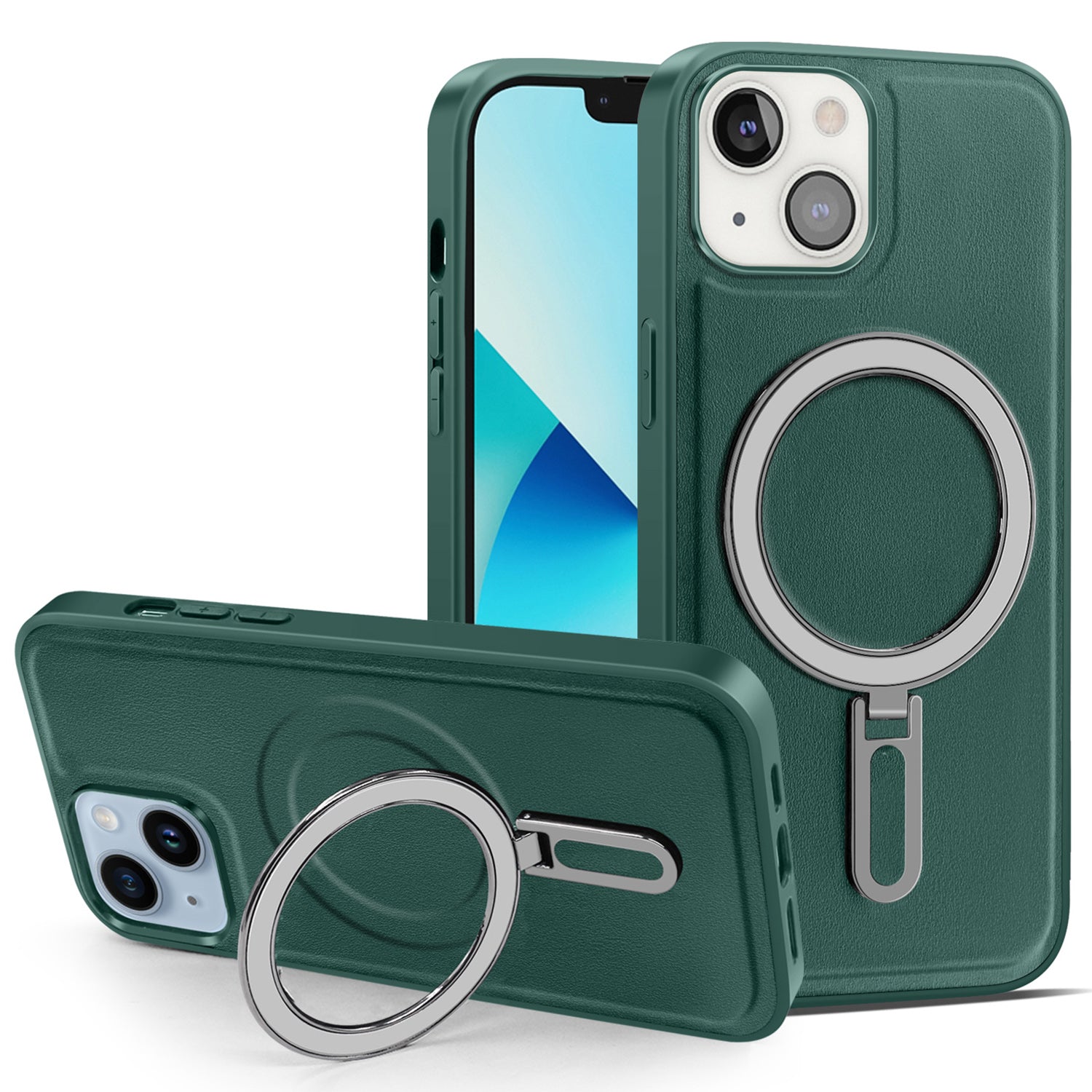 For iPhone 13 6.1 inch PU Leather Coated PC TPU Phone Case Magnetic Cover with Kickstand For iPhone 13 6.1 inch PU Leather Coated PC TPU Phone Case Magnetic Cover with Kickstand